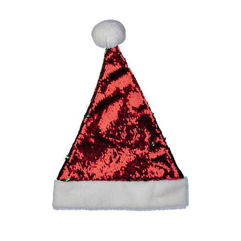 e-carnavalskleding-SYK Leuke kerstmuts deluxe rood en groen Flip Sequin