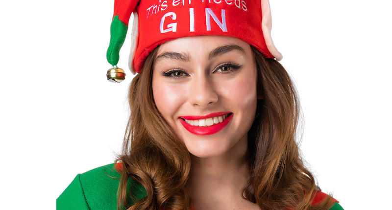 e-carnavalskleding-SYK Leuke kerstmuts met tekst Deze elf heeft gin nodig