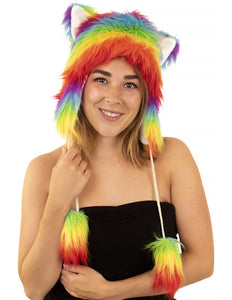 e-carnavalskleding-SYK Muts pluche luxe regenboogkleuren