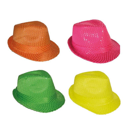 e-carnavalskleding-SYK Neon gele glitter gleufhoed Kojak