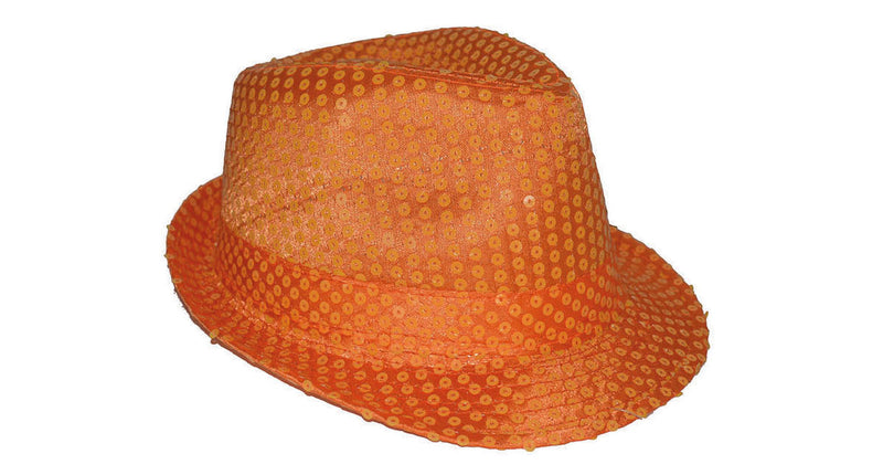 e-carnavalskleding-SYK Neon oranje glitter gleufhoed Kojak