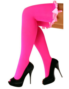 e-carnavalskleding-SYK Neon roze hoge kousen met strik