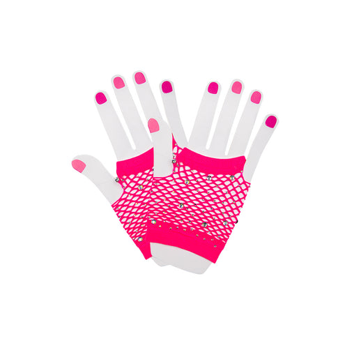 e-carnavalskleding-SYK Net handschoenen met diamanten Mirte roze