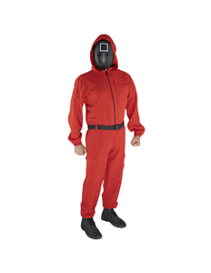 e-carnavalskleding-SYK Overall rood met Koreaans game masker unisex 180cm