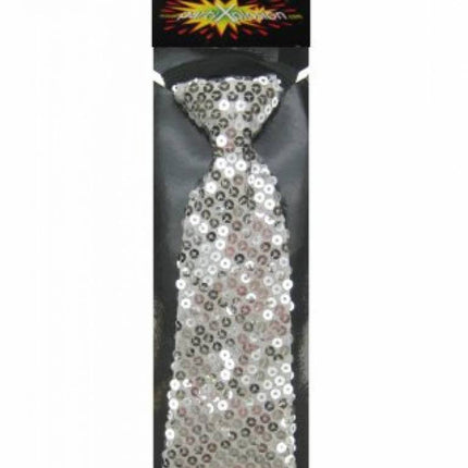 e-carnavalskleding-SYK Pailletten stropdas glitter zilver