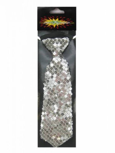e-carnavalskleding-SYK Pailletten stropdas glitter zilver
