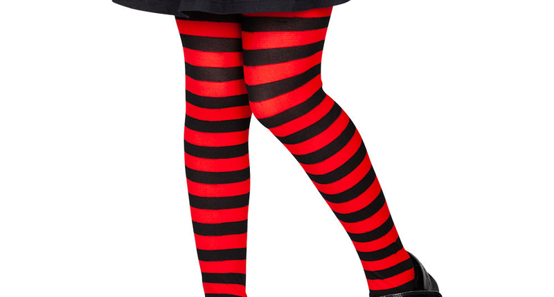 e-carnavalskleding-SYK Panty kind Mila zwart rood gestreept