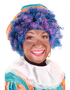 e-carnavalskleding-SYK Pieten pruik afro verstelbaar roze/blauw
