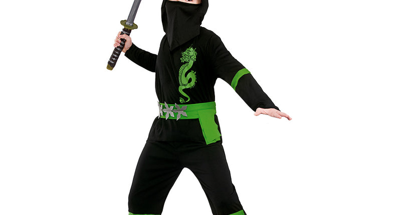 e-carnavalskleding-SYK Power ninja kostuum zwart groen kinderen