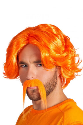 e-carnavalskleding-SYK Pruik chuck met snor oranje