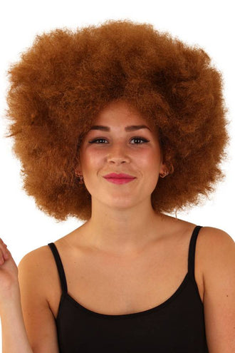 e-carnavalskleding-SYK Pruik DISCO/AFRO bruin