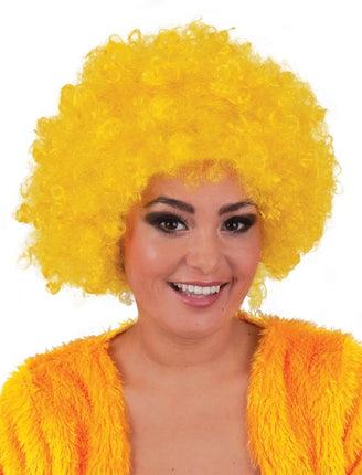 e-carnavalskleding-SYK Pruik hippie afro Evi geel