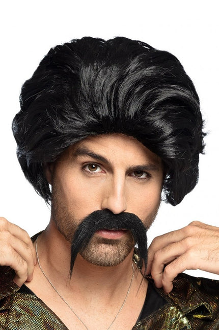 e-carnavalskleding-SYK Pruik huck Norris met snor zwart