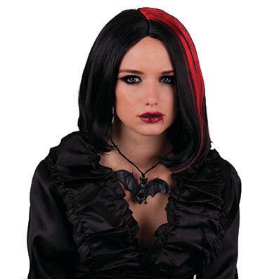 e-carnavalskleding-SYK Pruik Vampira met rode highlights