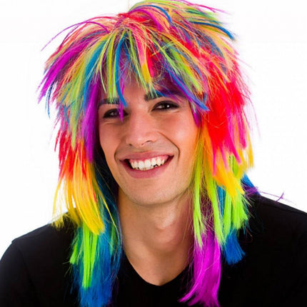 e-carnavalskleding-SYK Regenboog pruik 80- jaren pop