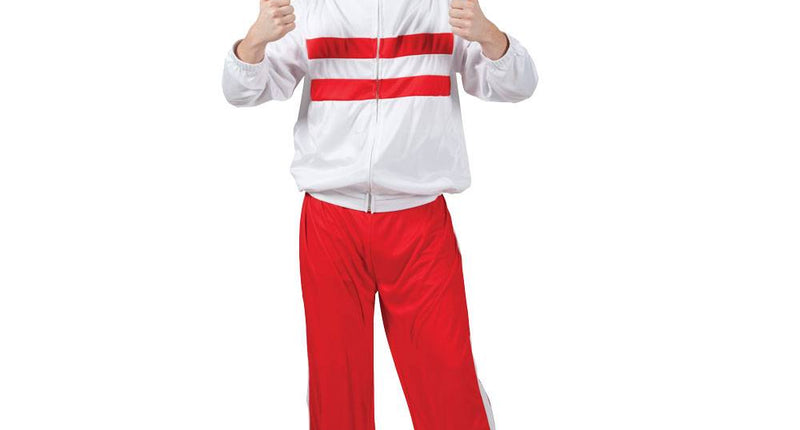 e-carnavalskleding-SYK Retro trainingspak 80's wit/rood