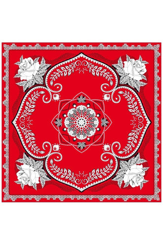 e-carnavalskleding-SYK Rode zakdoek met bloemen motief 63X63cm