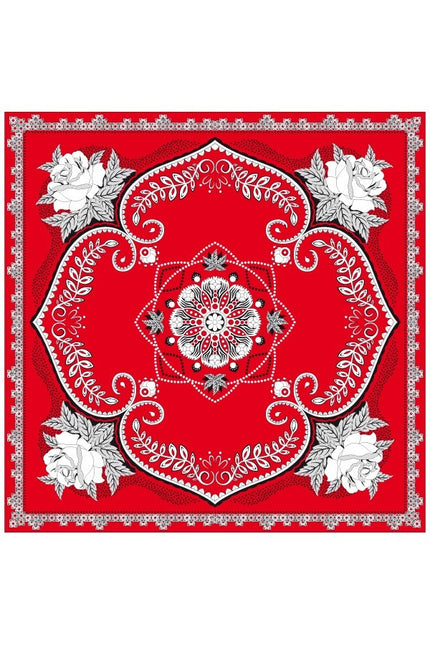 e-carnavalskleding-SYK Rode zakdoek met bloemen motief 63X63cm