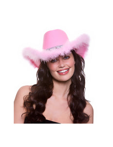 e-carnavalskleding-SYK Roze cowboyhoed met marabou en pailletten