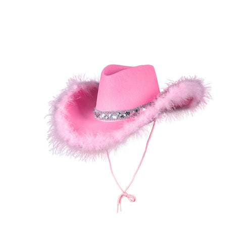 e-carnavalskleding-SYK Roze cowboyhoed met marabou en pailletten
