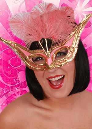 e-carnavalskleding-SYK Roze oogmasker gran gala met roze veren