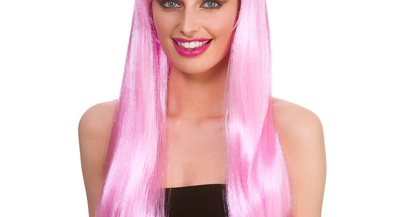 e-carnavalskleding-SYK Roze pruik Fantasy lang haar met pony