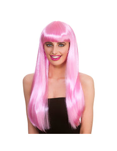 e-carnavalskleding-SYK Roze pruik Fantasy lang haar met pony