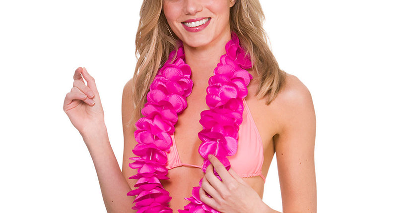e-carnavalskleding-SYK Roze/Fuchsia Hawaii bloemenslinger satijn look
