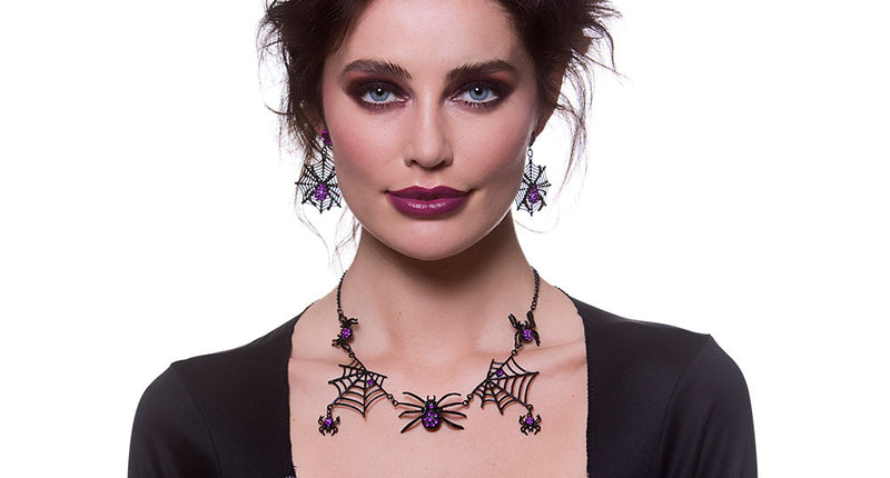 e-carnavalskleding-SYK Sieraden set heks met halsketting en oorbellen spin