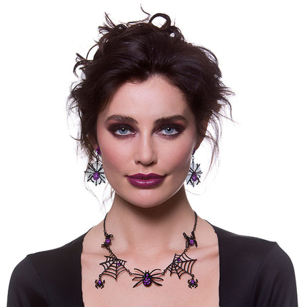 e-carnavalskleding-SYK Sieraden set heks met halsketting en oorbellen spin