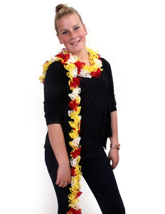 e-carnavalskleding-SYK Sjaal boa rood/wit/geel 150 cm