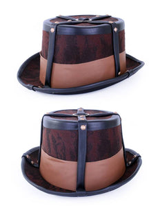 e-carnavalskleding-SYK Steampunk hoed bruin decoratief met elastieke band