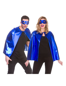 e-carnavalskleding-SYK Super helden cape metallic met masker 60cm blauw