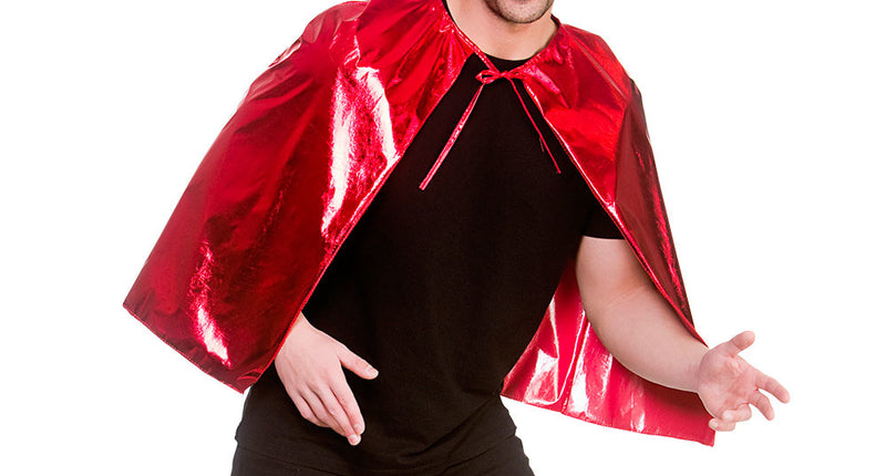e-carnavalskleding-SYK Super helden cape metallic met masker 60cm rood