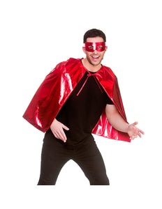 e-carnavalskleding-SYK Super helden cape metallic met masker 60cm rood