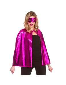 e-carnavalskleding-SYK Super helden cape metallic met masker 60cm roze