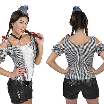 e-carnavalskleding-SYK Tiroler blouse dames zwart wit geblokt