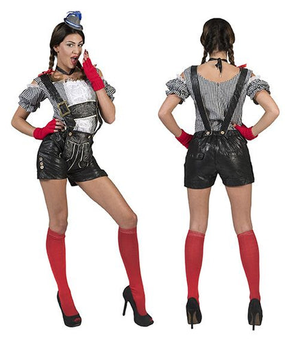 e-carnavalskleding-SYK Tiroler blouse dames zwart wit geblokt