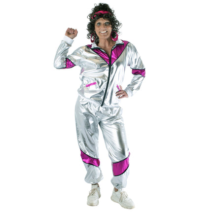 e-carnavalskleding-SYK Trainingspak Sophie zilver roze
