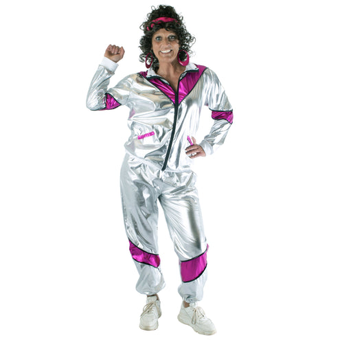 e-carnavalskleding-SYK Trainingspak Sophie zilver roze