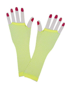 e-carnavalskleding-SYK Vingerloze lange net-handschoenen neon geel