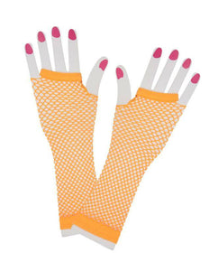 e-carnavalskleding-SYK Vingerloze lange net-handschoenen neon oranje