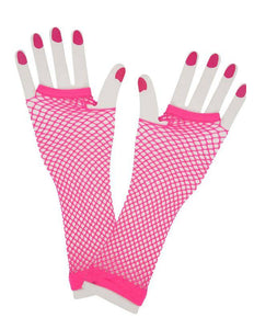 e-carnavalskleding-SYK Vingerloze lange net-handschoenen neon roze