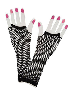 e-carnavalskleding-SYK Vingerloze lange net-handschoenen zwart