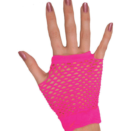 e-carnavalskleding-SYK Vingerloze nethandschoenen Evi neon roze