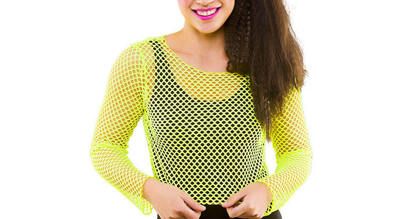 e-carnavalskleding-SYK Visnet shirt Maud 80- jaren neon geel