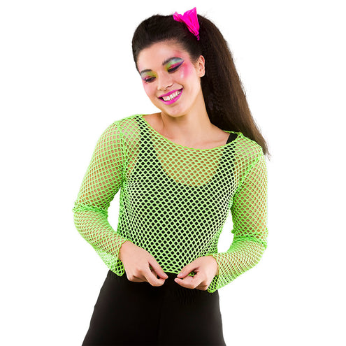 e-carnavalskleding-SYK Visnet shirt Maud 80- jaren neon groen