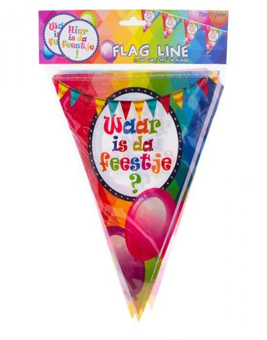 e-carnavalskleding-SYK Vlaggenlijn Waar is dat feestje/hier is dat feestje
