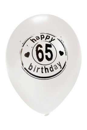 e-carnavalskleding-SYK Witte ballon Happy Birtday 65 jaar Ø50 cm