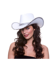 e-carnavalskleding-SYK Witte cowboyhoed met pailletten
